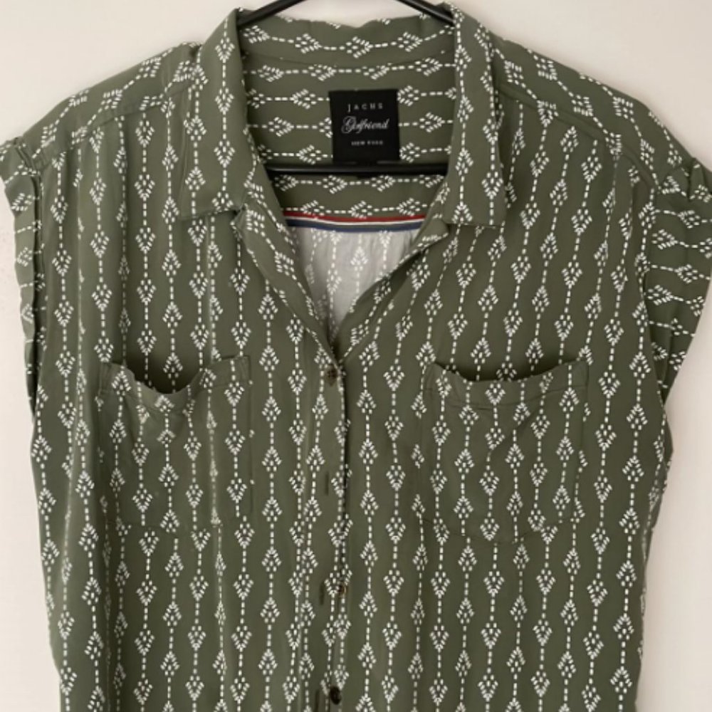 JACHS Girlfriend New York Olive Green Printed Rayon Shirt - M/M